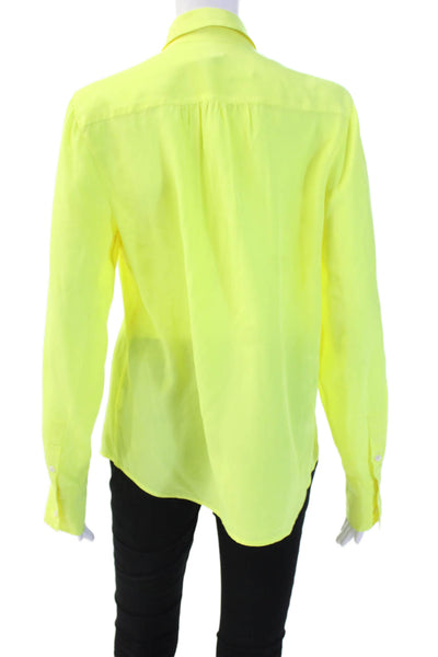 J Crew Womens Yellow Collared Button Up Blouse Long Sleeve Polyester Size 10