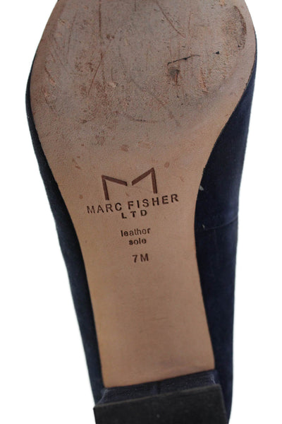 Marc Fisher Womens Pointed Toe Slip On Block Heels Navy Size 7