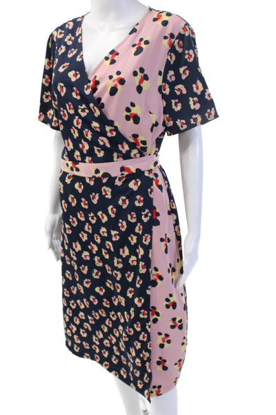 BCBGeneration Womens Wrap Dress Dark Blue Floral Vneck Short Sleeve Size S