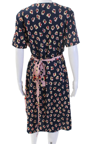 BCBGeneration Womens Wrap Dress Dark Blue Floral Vneck Short Sleeve Size S