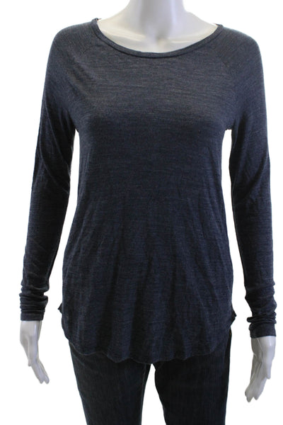 Vince Women T-Shirt Long Sleeve Round Neck Dark Blue 100% Viscose Solid Size XS