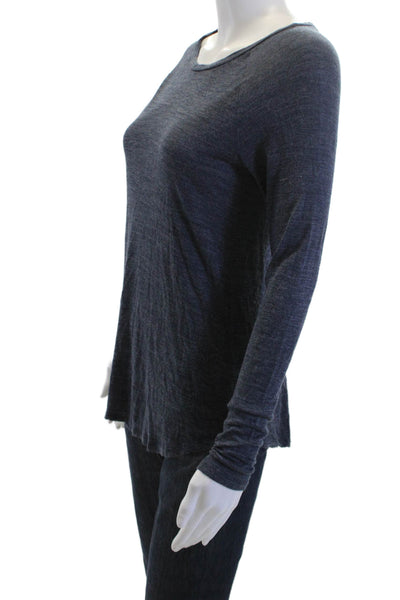 Vince Women T-Shirt Long Sleeve Round Neck Dark Blue 100% Viscose Solid Size XS