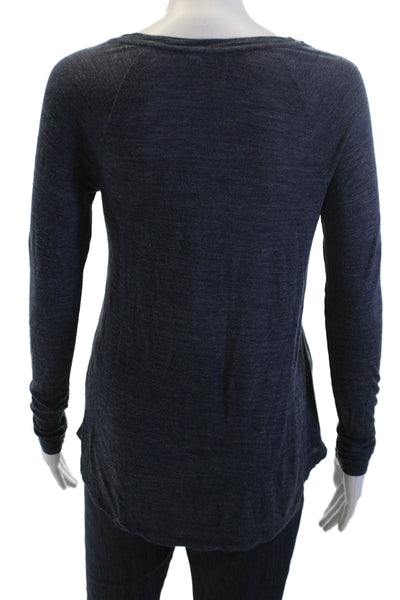 Vince Women T-Shirt Long Sleeve Round Neck Dark Blue 100% Viscose Solid Size XS