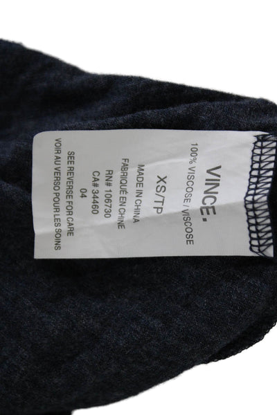 Vince Women T-Shirt Long Sleeve Round Neck Dark Blue 100% Viscose Solid Size XS