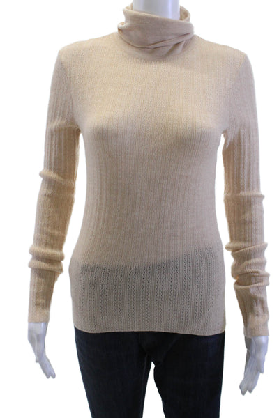 Tanya Taylor Women Turtleneck Pullover Sweater Beige Merino Wool Size S