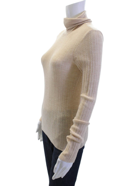 Tanya Taylor Women Turtleneck Pullover Sweater Beige Merino Wool Size S