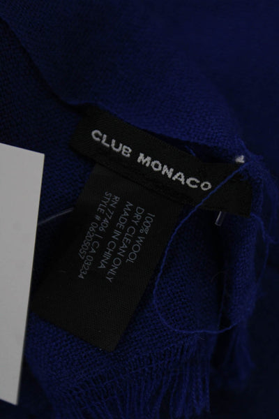 Club Monaco Womens Wool Fringe Classic Wrapped Scarf Blue Size 76" x 15"