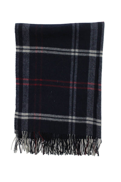 Club Monaco Womens Wool Plaid Print Fringe Classic Scarf Blue Size 76" x 14"