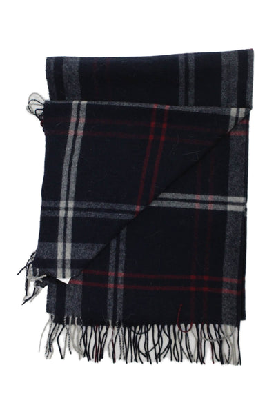 Club Monaco Womens Wool Plaid Print Fringe Classic Scarf Blue Size 76" x 14"