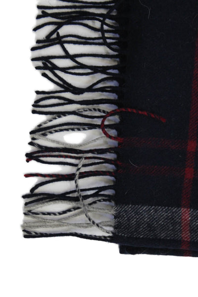 Club Monaco Womens Wool Plaid Print Fringe Classic Scarf Blue Size 76" x 14"