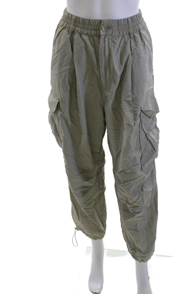 Zara Unisex Cargo Windbreaker Pants Nylon Gray Button Solid Army Fall Size XS