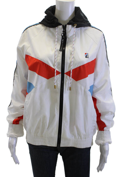 PE Nation Womens Windbreaker Black High Neck Drawstring Geometric Size M