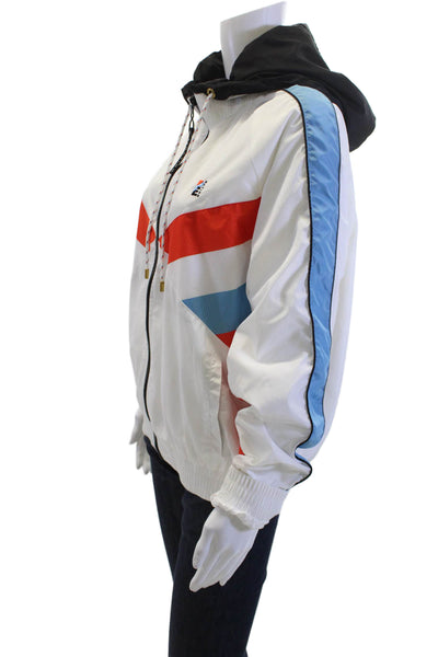 PE Nation Womens Windbreaker Black High Neck Drawstring Geometric Size M