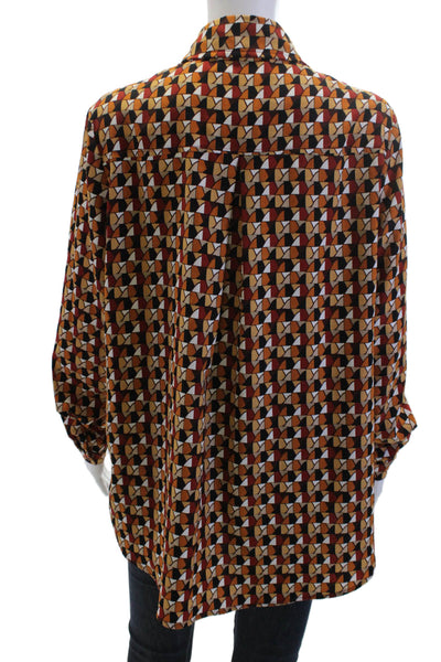 Pretty Little Thing Women Beige Geometric Collared Tunic Buttonup Size 4