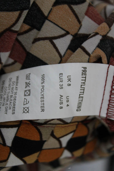 Pretty Little Thing Women Beige Geometric Collared Tunic Buttonup Size 4