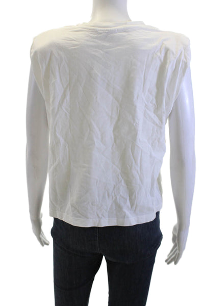 Zara Womens Basic Sleeveless Crew Neck Cotton T-Shirt White Size S