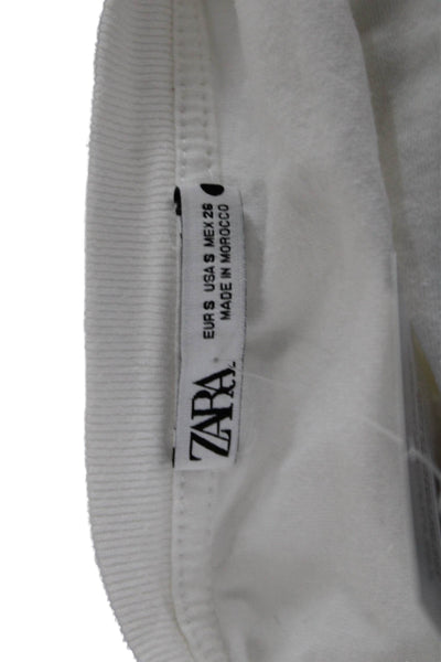 Zara Womens Basic Sleeveless Crew Neck Cotton T-Shirt White Size S
