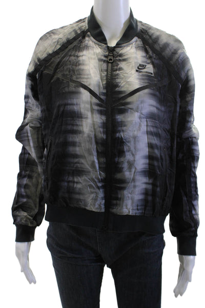 Nike Women Bomber Jacket Black Nylon Graphic Zip 90s Size S