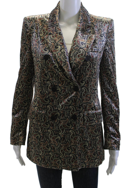 Zara Women Black Paisley Bohemian Collared Button Blazer Long Sleeve Size S