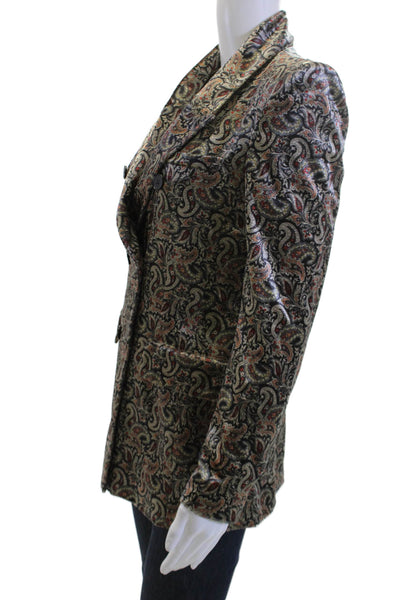 Zara Women Black Paisley Bohemian Collared Button Blazer Long Sleeve Size S