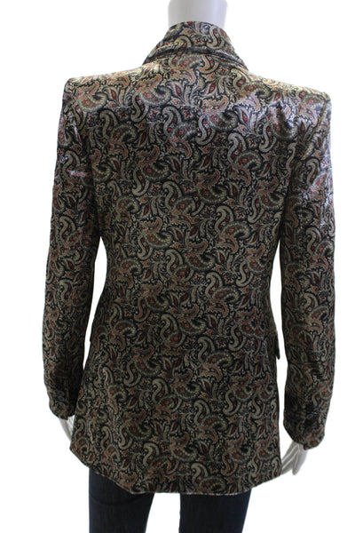 Zara Women Black Paisley Bohemian Collared Button Blazer Long Sleeve Size S