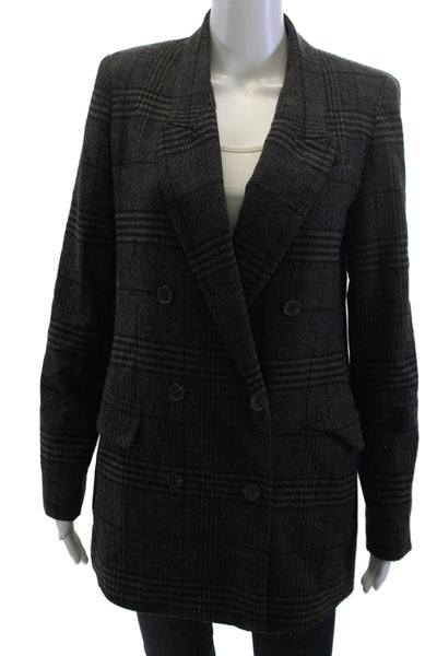 Zara Womens Blazer Plaid Collared Button Long Sleeve Black Classic Size S