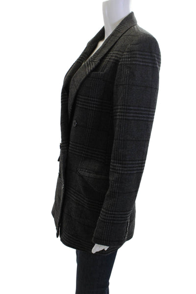 Zara Womens Blazer Plaid Collared Button Long Sleeve Black Classic Size S