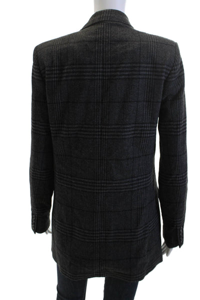 Zara Womens Blazer Plaid Collared Button Long Sleeve Black Classic Size S