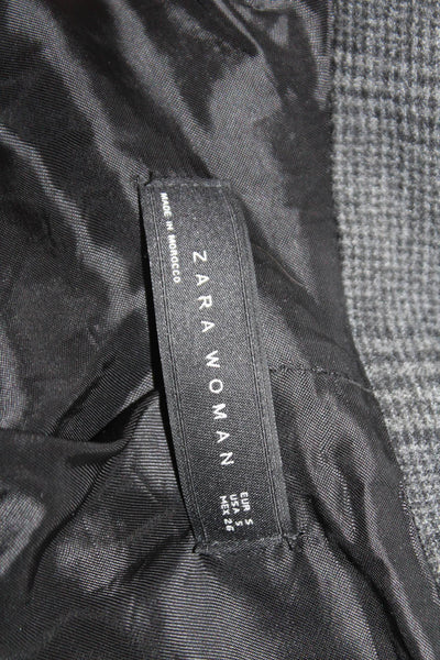 Zara Womens Blazer Plaid Collared Button Long Sleeve Black Classic Size S