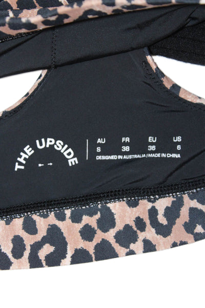 The Upside Womens Sleeveless Animal Print Sports Bra Brown Size 6