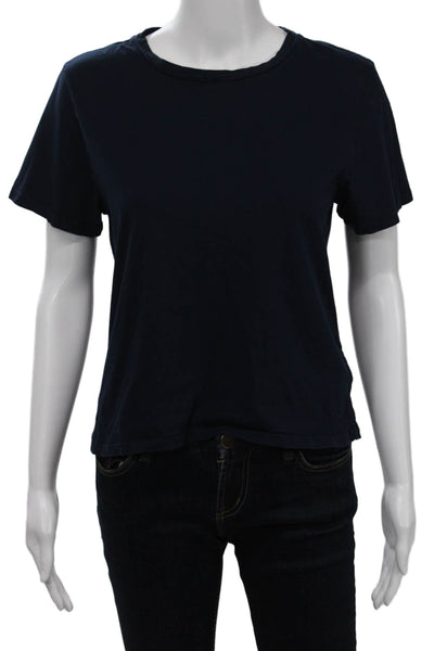 Kirna Zabete Women Basic Dark Blue Cotton Crew Neck Short Sleeve T-Shirt Size L