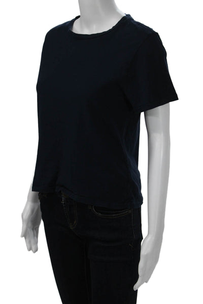 Kirna Zabete Women Basic Dark Blue Cotton Crew Neck Short Sleeve T-Shirt Size L
