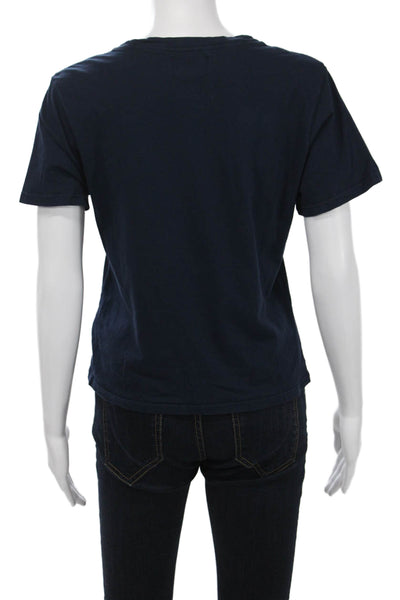 Kirna Zabete Women Basic Dark Blue Cotton Crew Neck Short Sleeve T-Shirt Size L