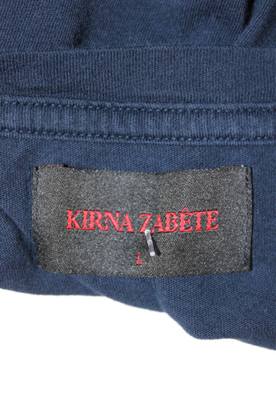 Kirna Zabete Women Basic Dark Blue Cotton Crew Neck Short Sleeve T-Shirt Size L