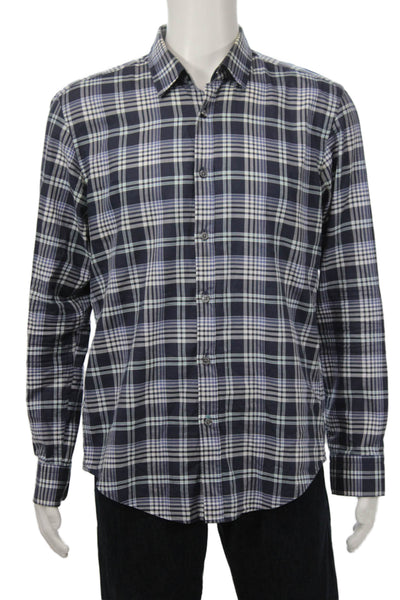 Boss Hugo Boss Mens Plaid Collared Long Sleeve Button-Down Shirt Blue Size L