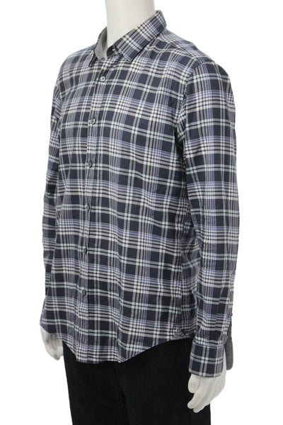 Boss Hugo Boss Mens Plaid Collared Long Sleeve Button-Down Shirt Blue Size L