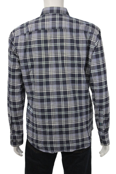 Boss Hugo Boss Mens Plaid Collared Long Sleeve Button-Down Shirt Blue Size L
