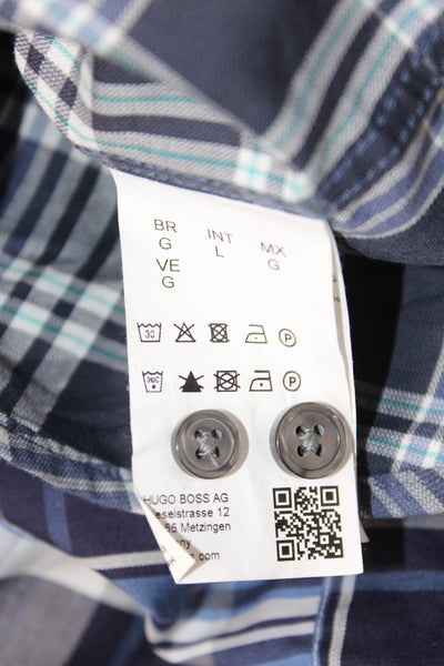 Boss Hugo Boss Mens Plaid Collared Long Sleeve Button-Down Shirt Blue Size L