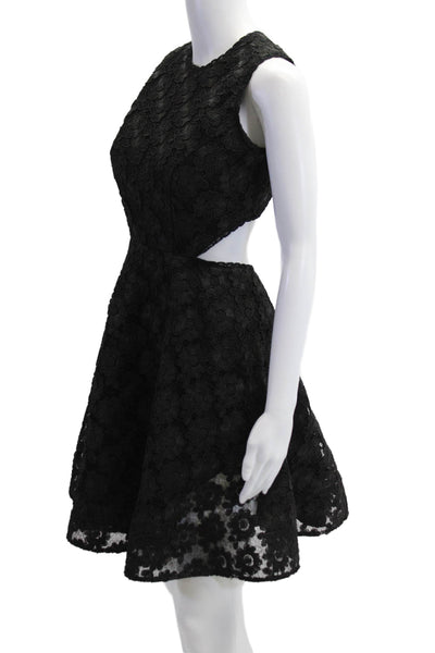 Alexis Women Fit & Flare Black Floral Knee Length Dress Sleeveless Size XS