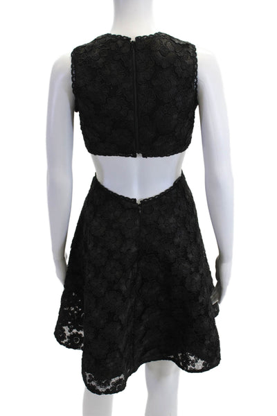 Alexis Women Fit & Flare Black Floral Knee Length Dress Sleeveless Size XS