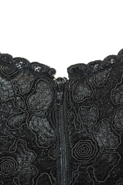 Alexis Women Fit & Flare Black Floral Knee Length Dress Sleeveless Size XS