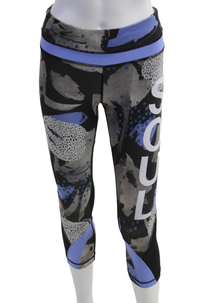 Lululemon Women Capri Leggings Black Graphic Print Nylon Blend Size 4