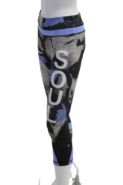 Lululemon Women Capri Leggings Black Graphic Print Nylon Blend Size 4