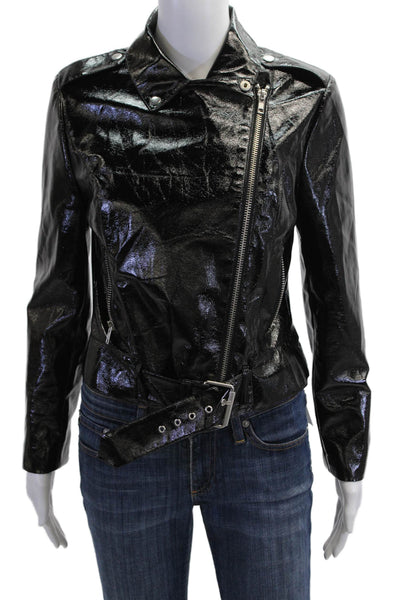 BB Dakota Women Biker Motorcycle Jacket Black Buckle PU Collared Size S