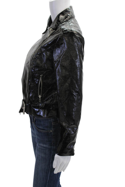 BB Dakota Women Biker Motorcycle Jacket Black Buckle PU Collared Size S