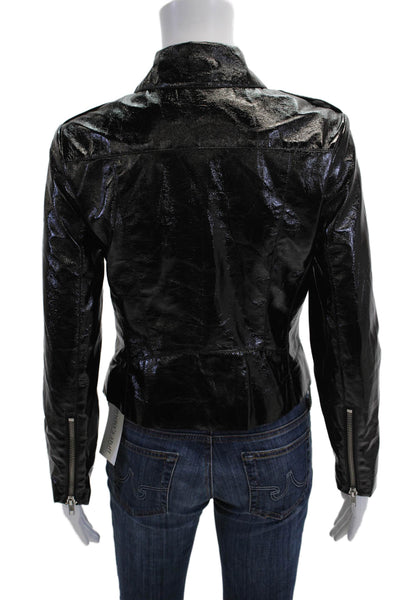 BB Dakota Women Biker Motorcycle Jacket Black Buckle PU Collared Size S