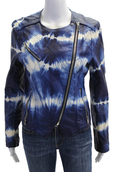 BLANKNYC Womens Biker Jacket Blue Zip Polyurethane Viscose Size S