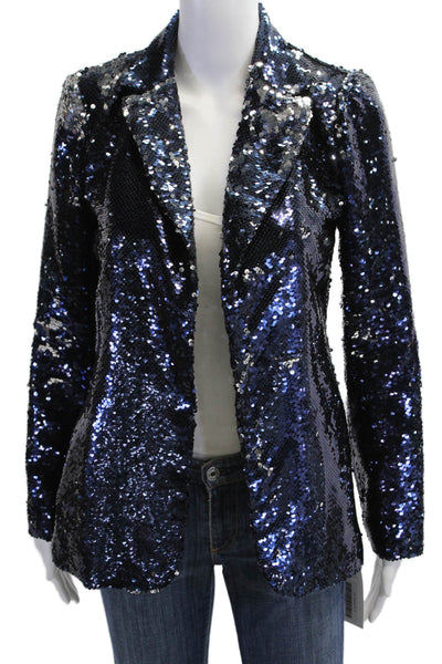 Aqua Womens Dark Blue Collared Long Sleeve 80s Polyester Blazer Size XS