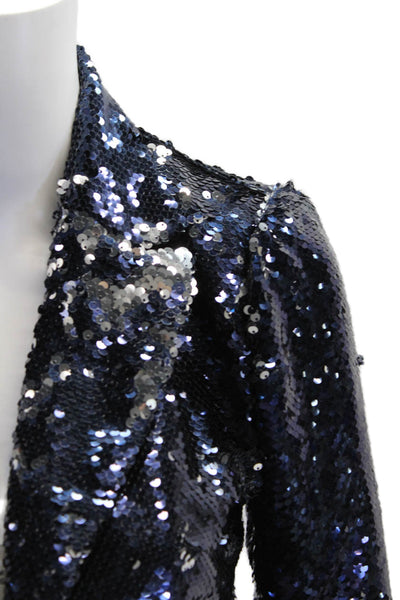 Aqua Womens Dark Blue Collared Long Sleeve 80s Polyester Blazer Size XS