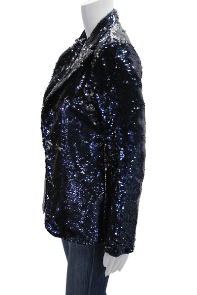 Aqua Womens Dark Blue Collared Long Sleeve 80s Polyester Blazer Size XS